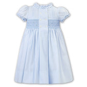 Sarah Louise Girls Blue Smocked Bodice Short Sleeve Dress